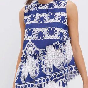 NWT - Borgo De Nor Navy Alora Lace Ruffled Top - Originally $515